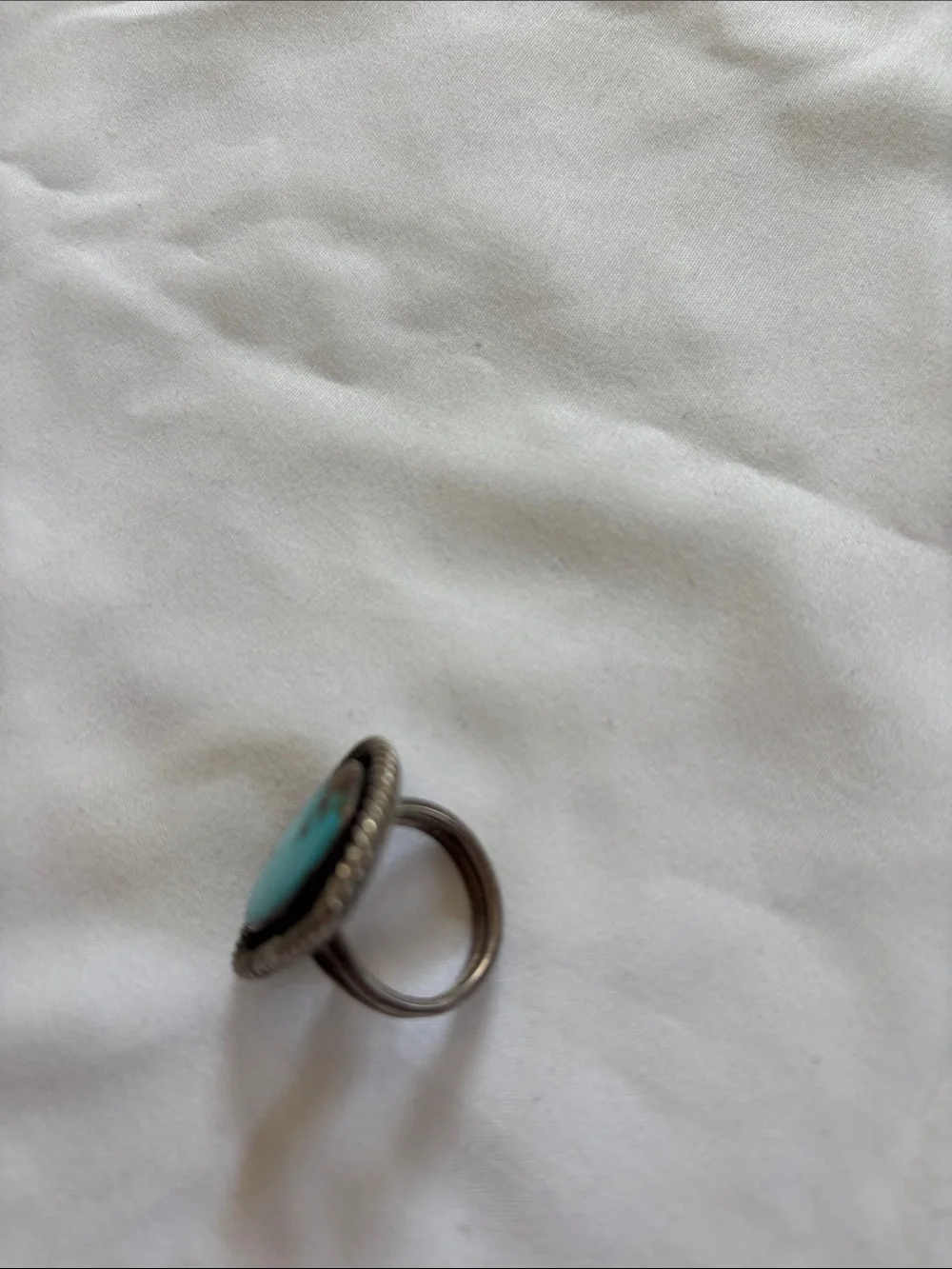 Teardrop Turquoise Statement Ring in Silver-Tone Setting size 6.5
